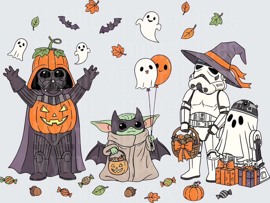 Star Wars Halloween Trick or Treat Squad Darth Vader Pumpkin Baby Yoda Bat Stormtrooper Witch R2-D2 Ghost