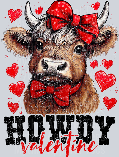 Howdy Valentine Highland Cow Red Bow Style Combo Valentines Day Design