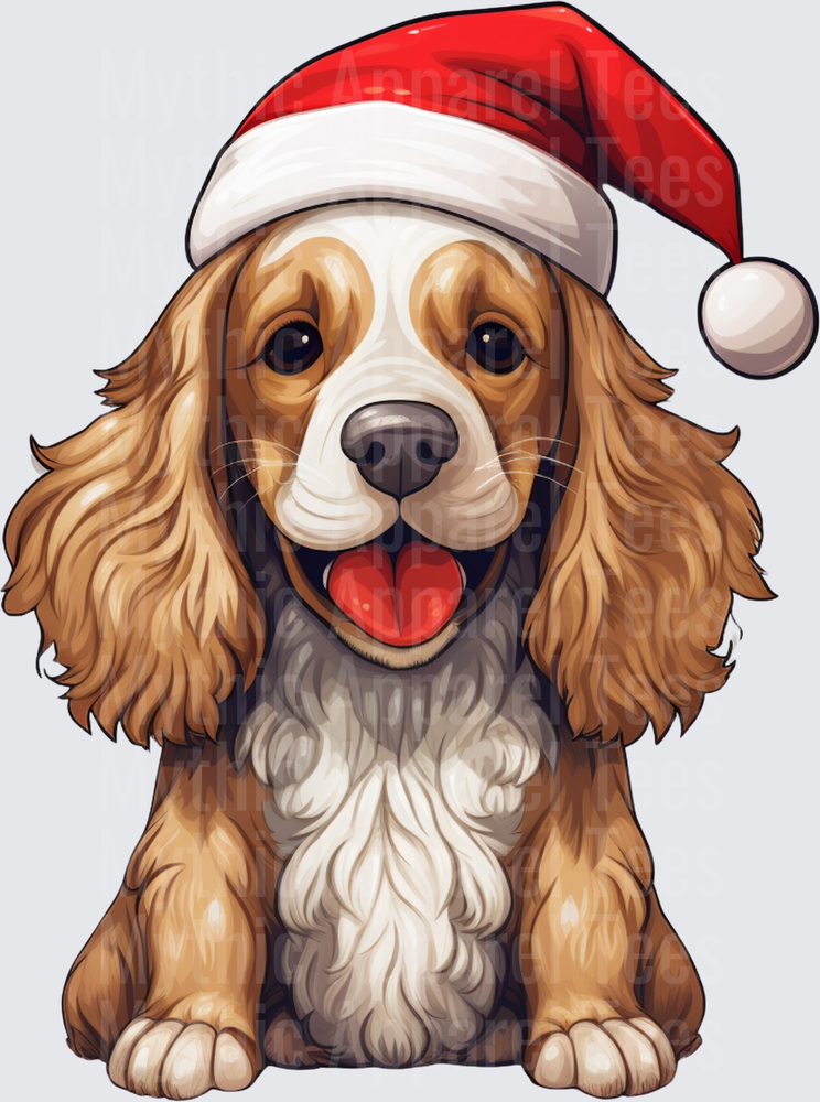 Happy Cocker Spaniel Wearing Santa Hat Christmas Holiday Dog