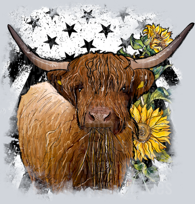 American Flag Highland Cow Patriotic Sunflowers