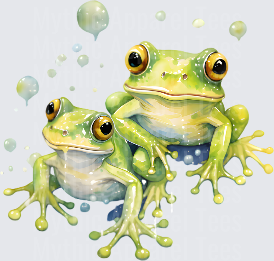 Watercolor Tree Frogs Duo with Floating Bubbles