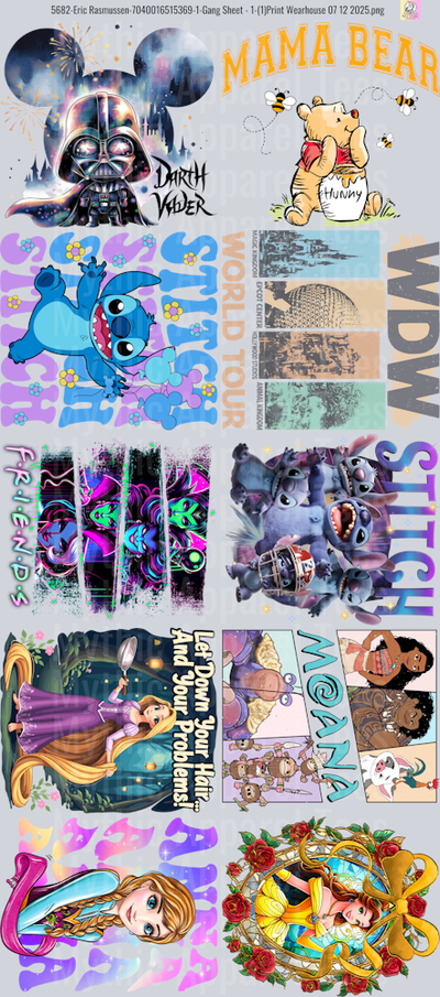 Disney 2 Gang Sheet 10 Full Size Transfers