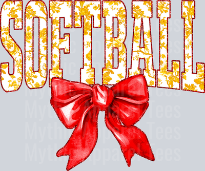 Yellow And Red Softball School Spirit & Sports College Font Floral Pattern