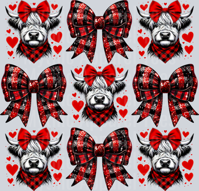 Cows And Bows Highland Cow Red Black Plaid Bow Style Combo Valentines Day Design