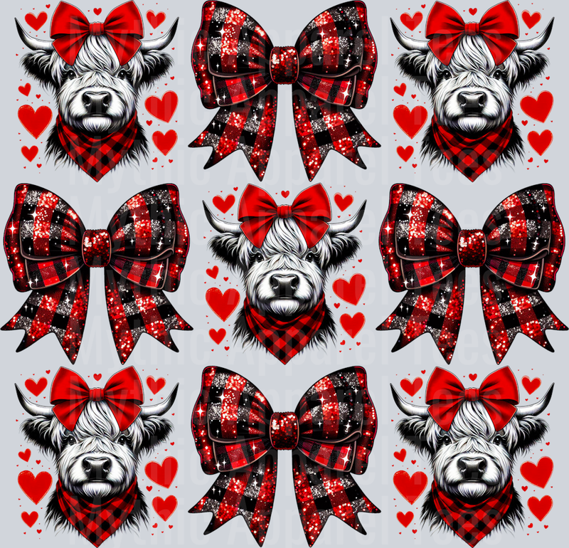 Cows And Bows Highland Cow Red Black Plaid Bow Style Combo Valentines Day Design
