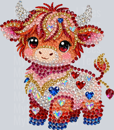 AZ695 Faux Rhinestone Valentines Day Highland Cow