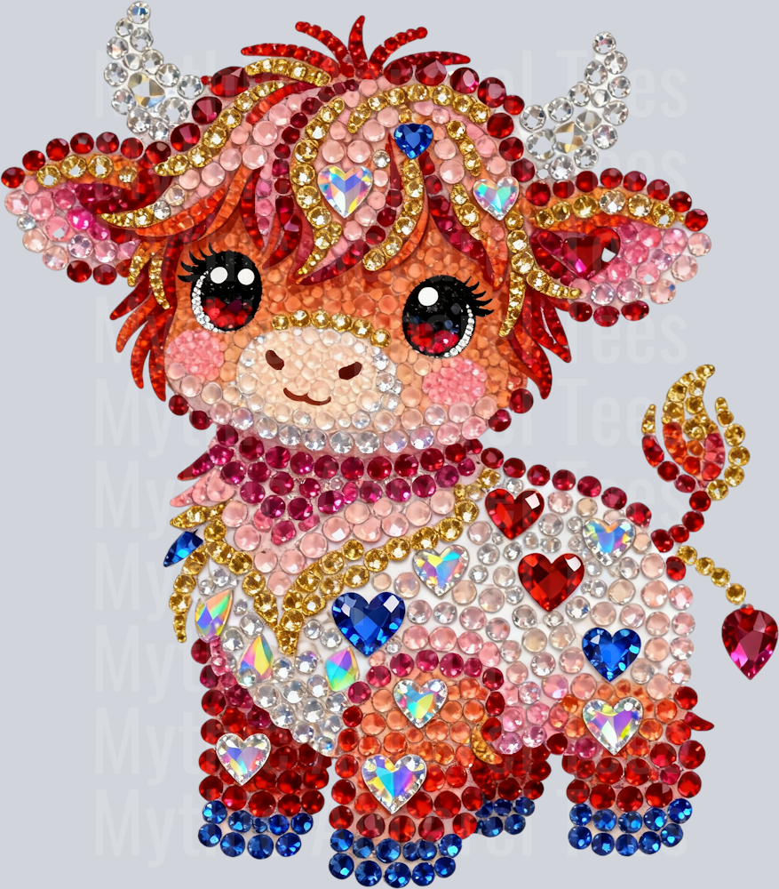 AZ695 Faux Rhinestone Valentines Day Highland Cow