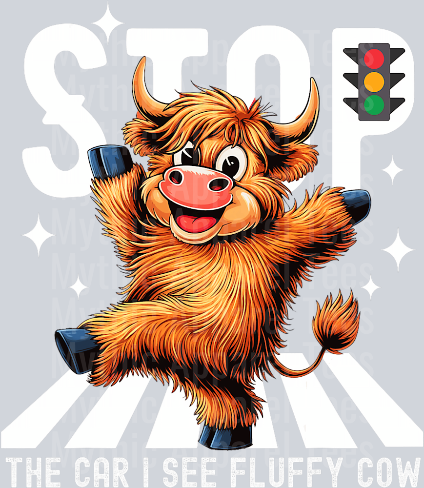 STOP the car I see a fluffy cow Funny DTF Highland Cow Transfers