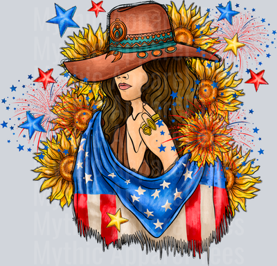 4th Of July Cowgirl DTF Patriotic Transfers