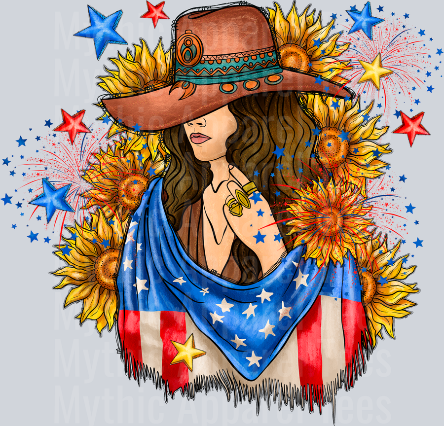 4th Of July Cowgirl DTF Patriotic Transfers