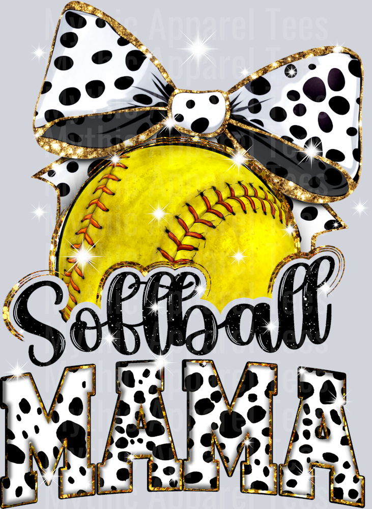 Softball mama with bow and yellow cute DTF Sports Transfers