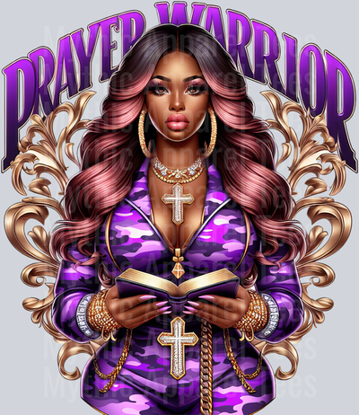 Girl with open bible cross PW Purple Prayer Warrior DTF Religious Transfers