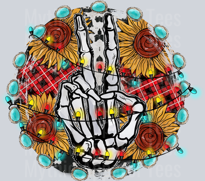 Skeleton hand peace sign DTF Western Christmas Transfers