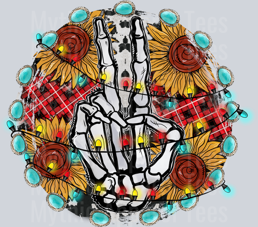 Skeleton hand peace sign DTF Western Christmas Transfers
