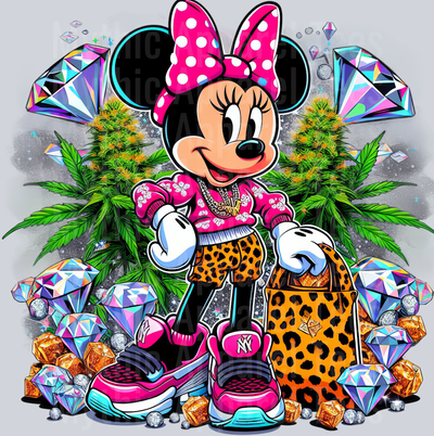 Minnie Mouse Jewels Smoking Weed DTF Weed Transfers