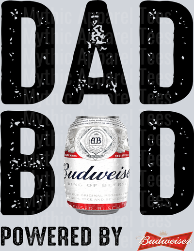 Dad bod powered by Budweiser black white DTF Drink Transfers