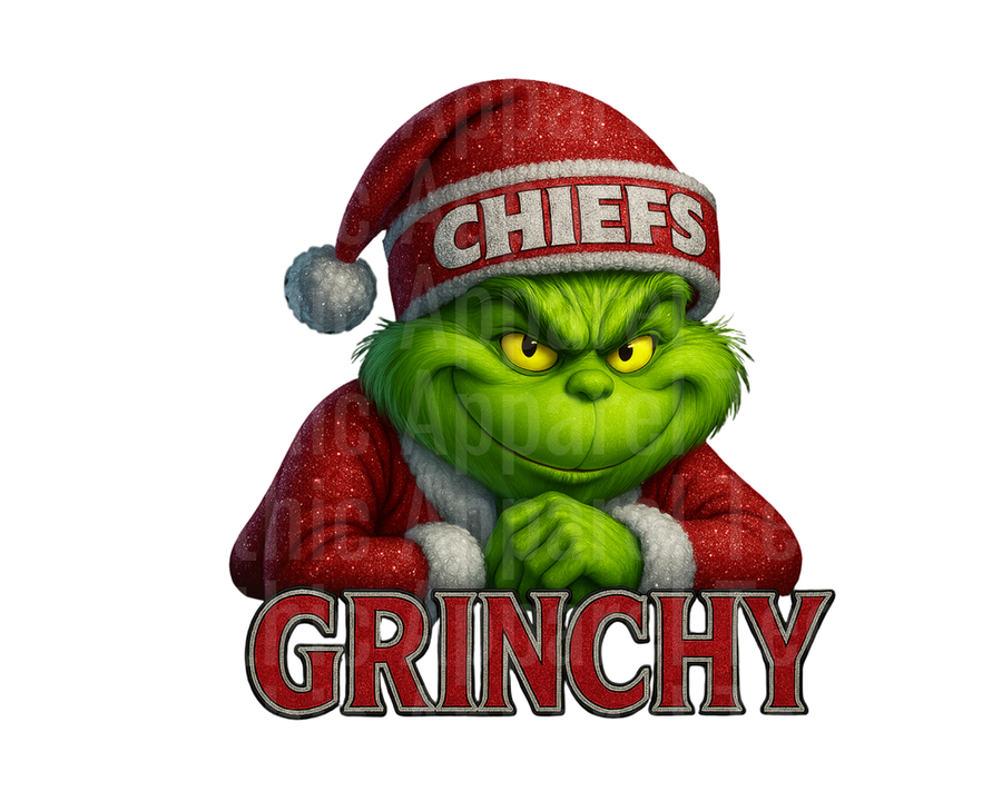 NFL Football Kansas City Chiefs Grinchy Grinch Santa Hat Christmas Holiday Glitter Design