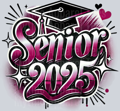 008 Senior 2025 Airbrushed Maroon DTF 2025 Senior Graduation Transfers