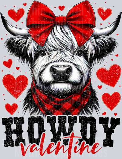 Howdy Valentine Highland Cow with Red bow Style Combo Valentines Day Design