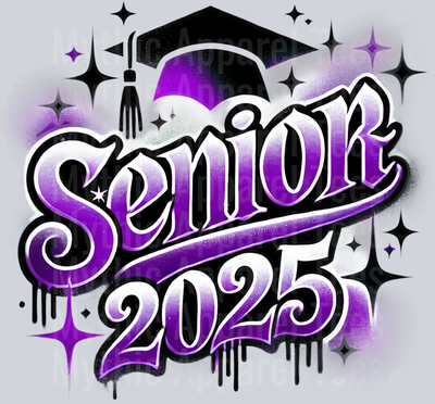 006 Senior Airbrushed Purple DTF 2025 Senior Graduation Transfers