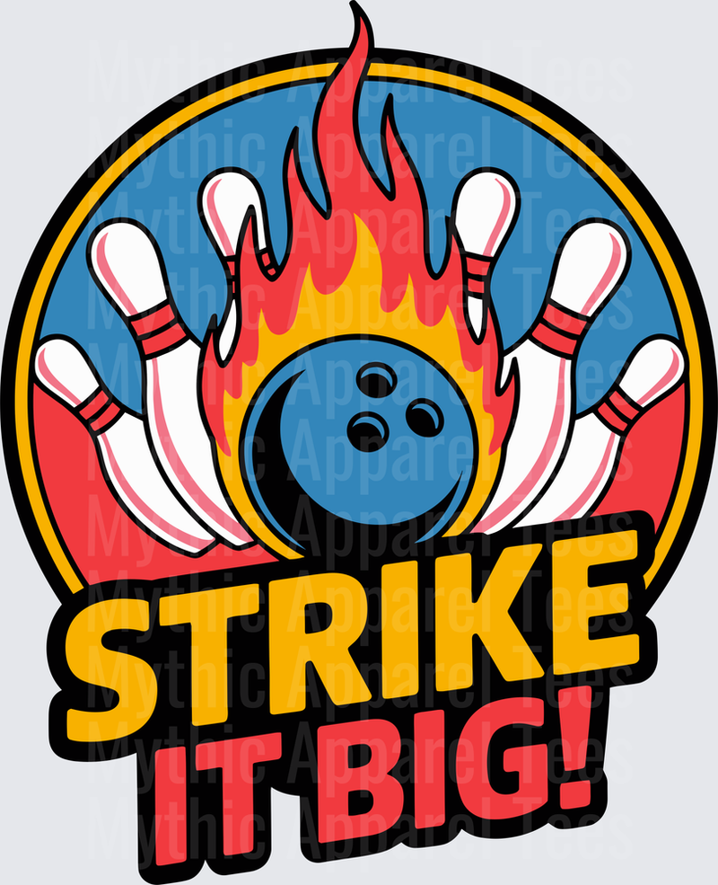 Bowling Strike It Big Flaming Ball Pins Retro Badge