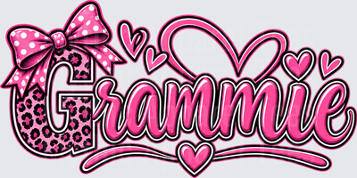 Names For Grandma Pink Leopard Print Grammie Script with Polka Dot Bow and Hearts