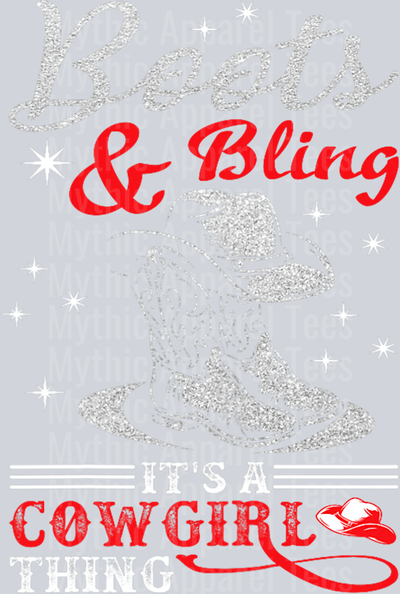 Boots and Bling Silver Red DTF Western Girl Transfers