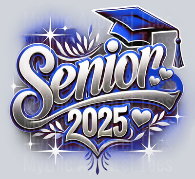 005 Senior 2025 Airbrushed Blue DTF 2025 Senior Graduation Transfers