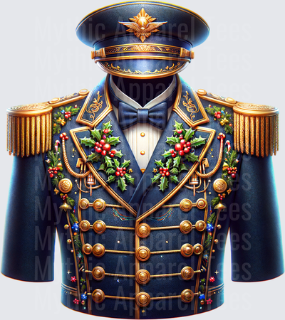 Polar Express Conductor Uniform Christmas Holly Gold Epaulette Military Jacket Holiday