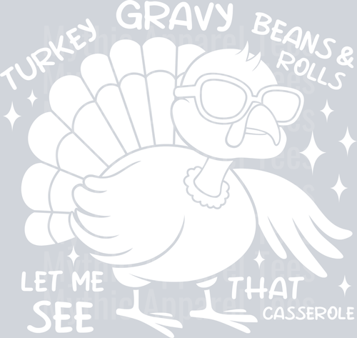Turkey Gravy Beans And Rolls Let Me See That Casserole 3 DTF Thanksgiving Transfers