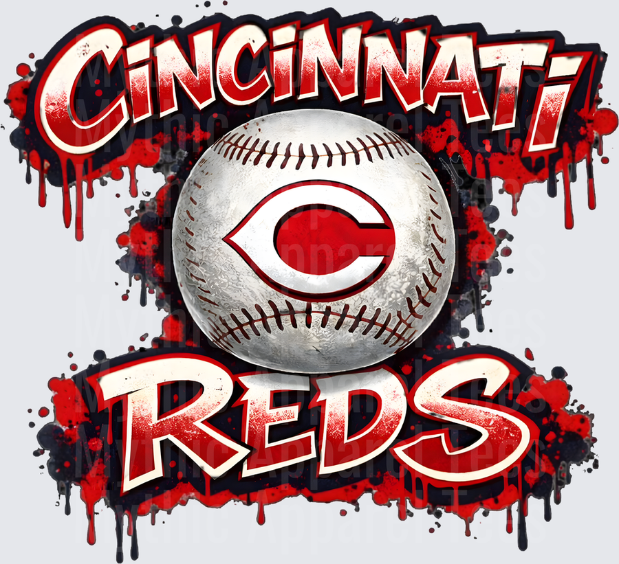 MLB Transfers Cincinnati Reds Baseball Grunge Splatter Design