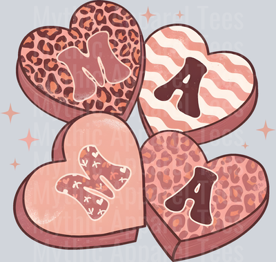 mama heart Boxes of hearts stripes DTF Valentines Day Transfers