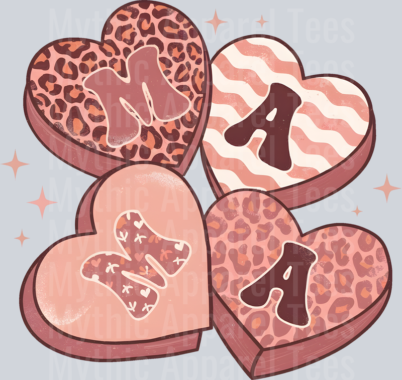 mama heart Boxes of hearts stripes DTF Valentines Day Transfers