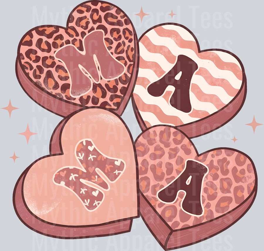 mama heart Boxes of hearts stripes DTF Valentines Day Transfers