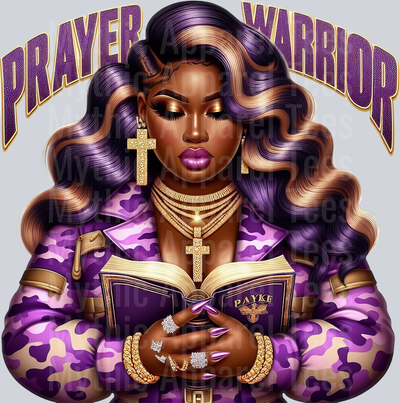 Girl Praying With Open Bible Purple Prayer Warrior DTF Religious Transfers