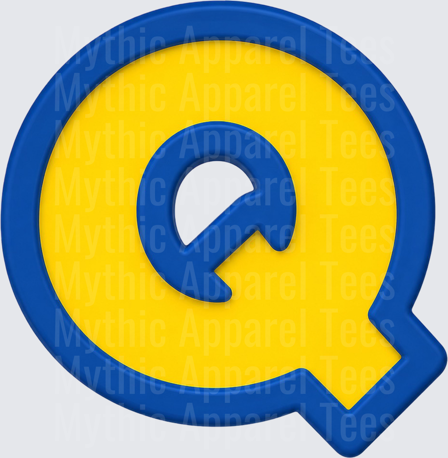 Toy Story Alphabet Letter Q Blue and Yellow Bold Circle