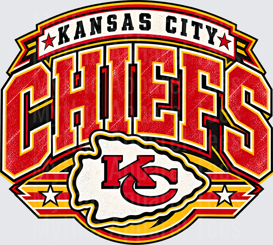 Kansas City Chiefs Bold Retro Badge Arrowhead KC Logo Red Gold Distressed Vintage Design