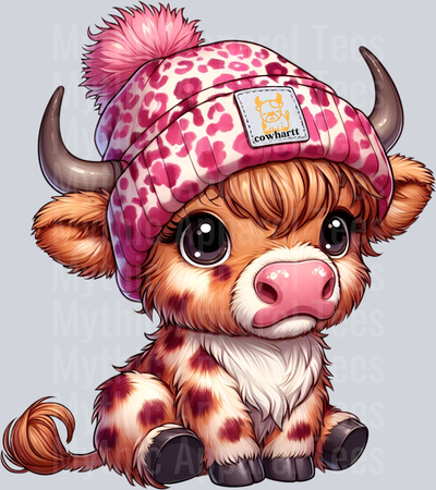 Brown with redish dots DTF CowHartt Highland Cow Transfers