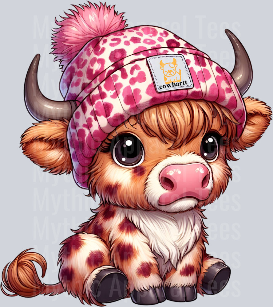 Brown with redish dots DTF CowHartt Highland Cow Transfers