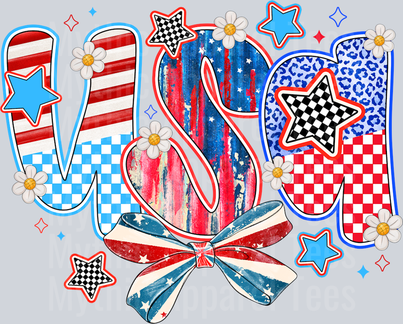 USA American Flag Bow Red White and Blue Patriotic DTF 4th of July Transfers