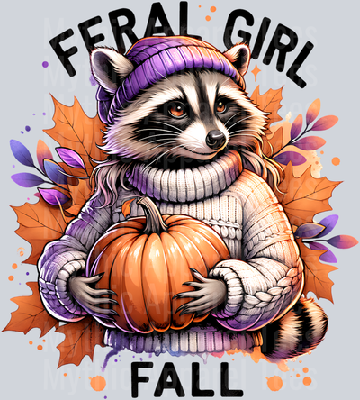 FERAL GIRL FALL RACCOON WEARING SWEATER PNG