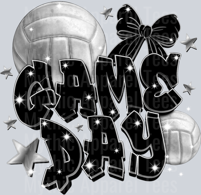 Game Day volleyball with white and black colors cute DTF Sports Transfers