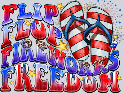 Flip Flop Fireworks Freedom 4th of july DTF Patriotic Transfers
