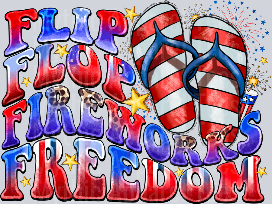 Flip Flop Fireworks Freedom 4th of july DTF Patriotic Transfers