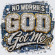 No Worries God Got Me Rhinestone Diamond Bling Denim Patch Christian Faith Design