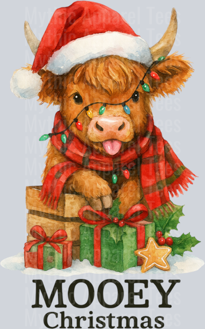 Mooey Christmas Highland Cow Lights Cute Holiday Watercolor Sweatshirt