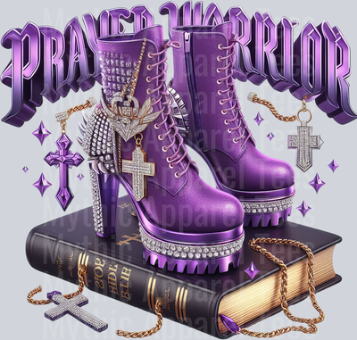 Boots on bible 3 PW Purple Prayer Warrior DTF Religious Transfers