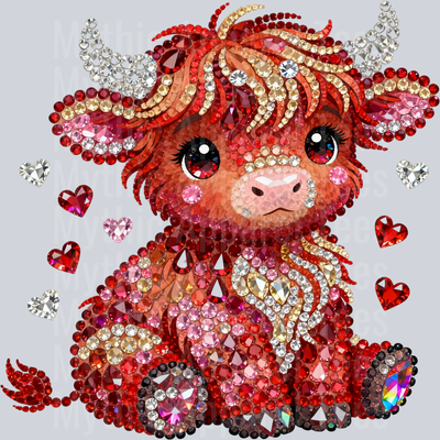 AZ687 Faux Rhinestone Valentines Day Highland Cow