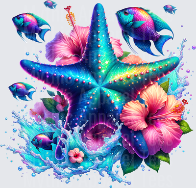 Ocean Animals Glowing Starfish Tropical Fish Hibiscus Splash