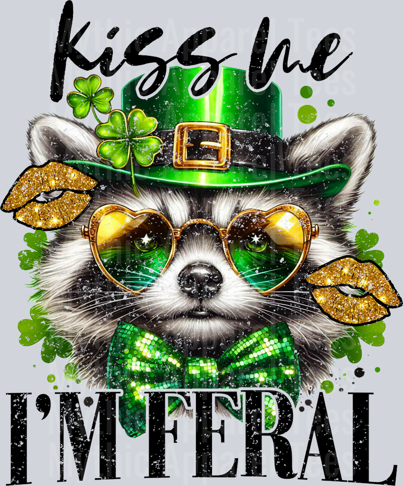 Kiss Me Im Feral Raccoon St Patrick's Day